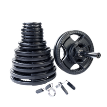 Load image into Gallery viewer, Body-Solid 300 lb Rubber Grip Olympic Plate Set with Bar (OSR300S)